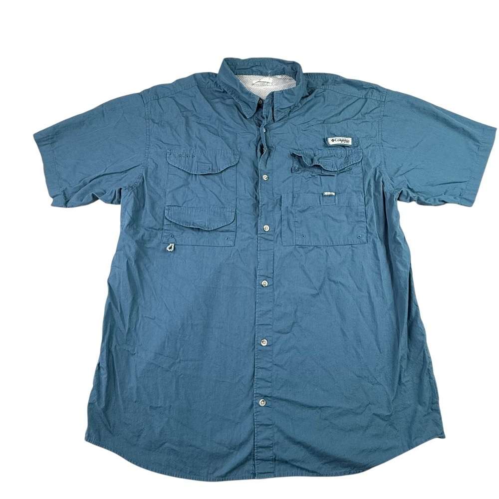 Columbia Mens PFG Fishing Shirt Size‎ Large Blue Lightweight Breathable Outdoors